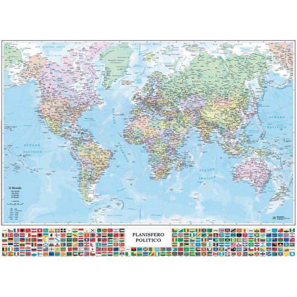 Carta geografica murale Belletti - Mondo - 99x132 cm - aste in legno - M09PL/07