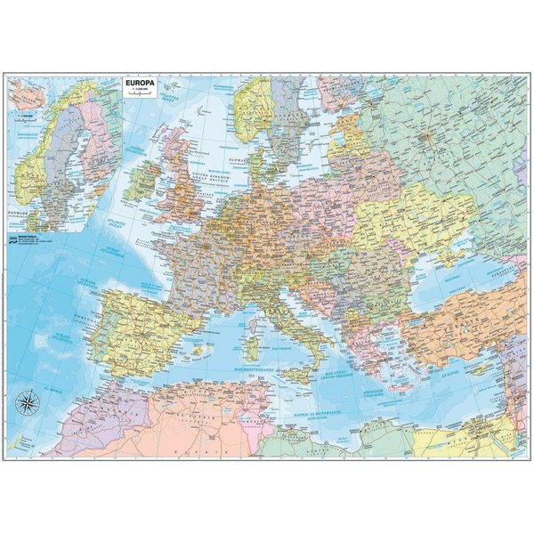 Carta geografica murale Belletti - Europa - 99x132 cm - aste in legno - M03PL/07
