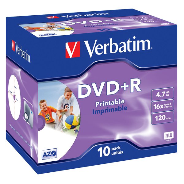 DVD Verbatim  - DVD+R - 4,7 Gb - 16x - Printable - Jewel case - 43508