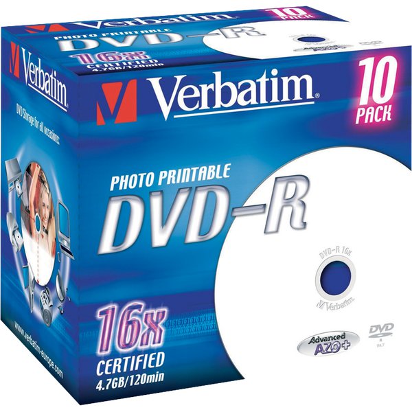 DVD Verbatim  - DVD-R - 4,7 Gb - 16x - Printable - Jewel case - 43521