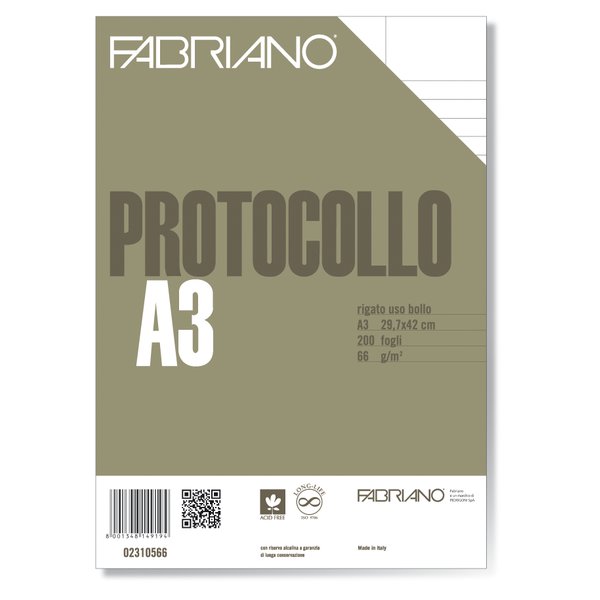 Fogli protocollo Fabriano - standard - rigato uso bollo - 66 g/mq - 2310566 (conf.200)