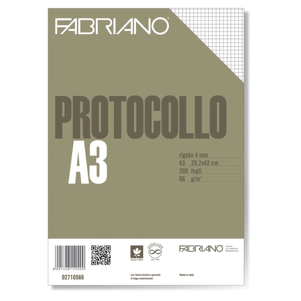 Fogli protocollo Fabriano - standard - 4 mm -66 g/mq - 02710566 (conf.200)