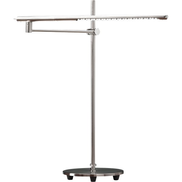 Elegante lampada da scrivania  MaxClass a LED in acciaio spazzolato e nichelato dal design classico; illuminazione precisa della superficie di lavoro grazie alla regolazione flessibile; regolazione continua dell'altezza; testa della lampada girevole (360 gradi); provvista di 30 diodi luminosi (1.9 W/12V); temperatura Kelvin: 7.900-9.000 Kelvin; Lux: 617 lux; durata di vita: 10.000 ore; altezza: massima 55 cm; estensione: massima 65 cm; testa della lampada: 46 cm, Ø 1,5 cm; Base Ø 18 cm.