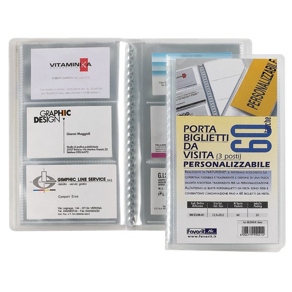 Portabiglietti da visita personalizzabile 5 Star - 12,5X20,5 cm - 60 biglietti - trasparente - 08324001