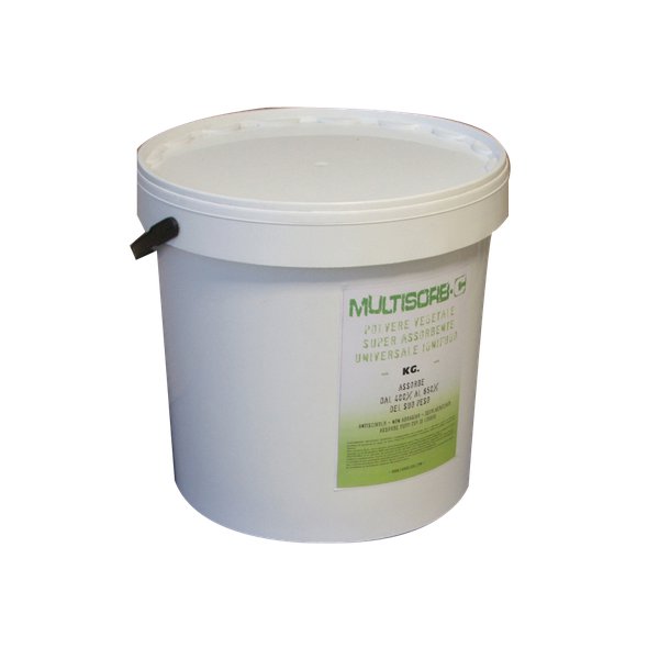 Polvere assorbente vegetale ignifuga, assorbe oli, idrocarburi, solventi, acqua, acidi e basi. Potere assorbente: idrocarburi 347% (metodo westinghouse) tutti gli altri liquidi dal 400% al 650% del suo peso. Antiscivolo, non abrasivo, non tossico, biodegradabile 100% vegetale.