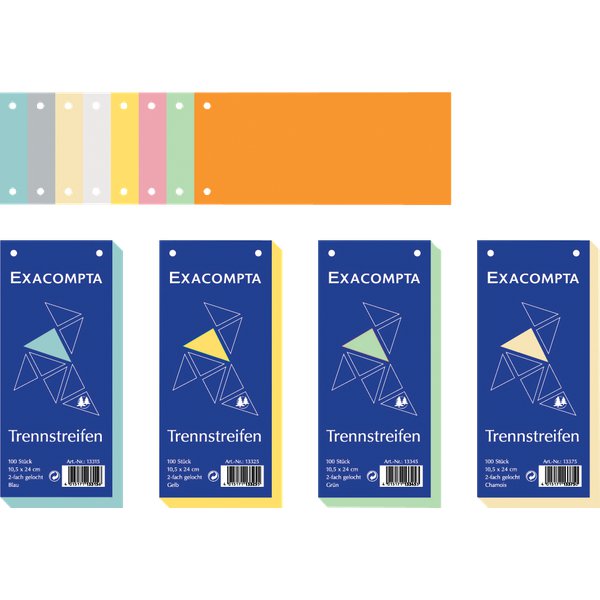 Realizzati in cartoncino 190 g/mq, con perforazione UNI a 2 fori, passo 8 cm. Ideali per classificare i documenti in tutti i tipi di raccoglitori ad anelli o registratori. Formato 10,5x24 cm.