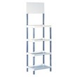 Espositore in resine plastiche a 4 ripiani rettangolari più crowner superiore (55x36 cm) per inserimento banner pubblicitario. Dimensioni LxPxH 55x36x179 cm. Colore bianco.