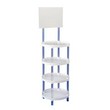 Espositore in resine plastiche a 4 ripiani a forma di cerchio più crowner superiore (49x49 cm) per inserimento banner pubblicitario. Dimensioni 49x49x179 cm. Colore bianco.