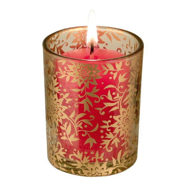 Porta tealight decorato in vetro colore ambra
