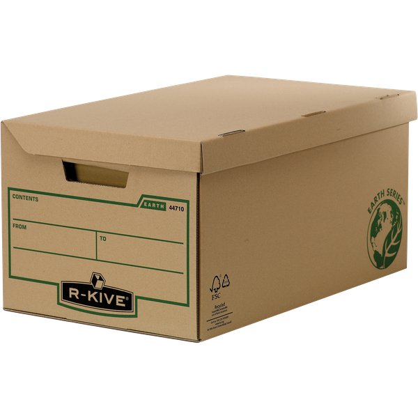 La gamma R-Kive Earth Series è composta da prodotti e soluzioni per tutte le esigenze di archiviazione e conservazione dei documenti. Robusti e modulari, i prodotti R-Kive Earth Series sono pensati ponendo al primo posto il rispetto per l'ambiente: costituiti al 100% di cartone riciclato e riciclabile, sono stampati con inchiostri a base d'acqua e le colle utilizzate non contengono solventi. Colore avana. Fornite piatte.<br/>