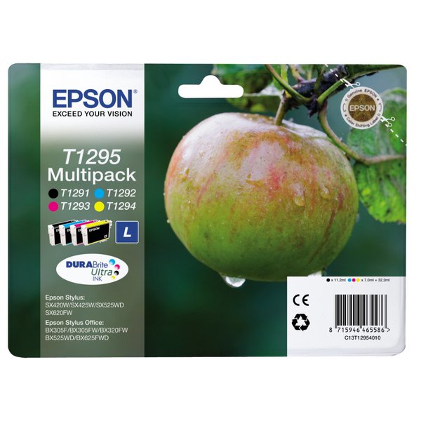 Originale Epson C13T12954010 Conf. 4 cartucce inkjet ink pigmentato blister RS Mela-L T1295 n+c+m+g