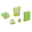 Set da scrivania tutto in uno in metallo traforato provvisto di 5 accessori necessari per avere sempre la scrivania in ordine. Composto da: <br/>- 1 portapenne di dimensioni LxPxH 12x7,3x10,3 cm<br/>- 1 cestino gettacarte di dimensioni LxPxH 36x24x39,5 cm<br/>- 1 portacorrispondenza di dimensioni LxPxH 28,5x34x8 cm<br/>- 1 portariviste di dimensioni LxPxH 9x26x33,5 cm<br/>- 1 sparticarte di dimensioni LxPxH 18x9,5x14,2 cm.<br/>Disponible in vari colori.