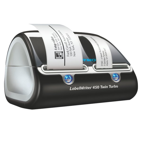Dymo LaberWriter 450 TwinTurbo, ideale per utilizzi frequenti di diversi tipi di etichetta: permette infatti di stampare contemporaneamente su due diversi tipi di rotoli! super veloce 71 etichette al minuto, stampa a trasferimento termico su etichette in carta LabelWriter (nessuna spesa per toner e ink, non sporca), alta qualità di stampa 600x300 dpi, connessione USB con il PC. Funziona con il software Dymo Label V8. La soluzione perfetta per tutte le etichette in ufficio: lettere, pacchi, archivio, badge ecc. Garanzia: 2+1 anni (estensione gratuita su www.dymo.it).