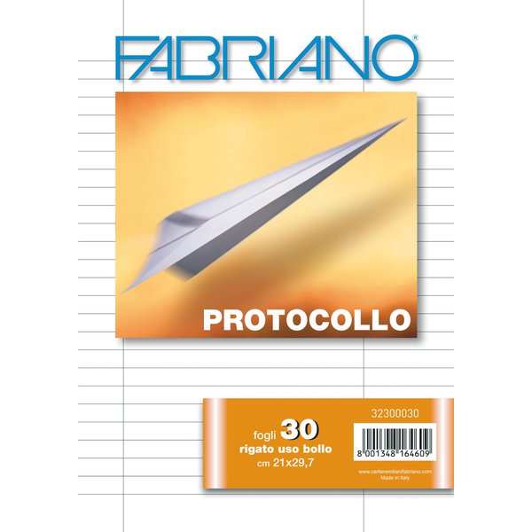 Fogli protocollo Fabriano - in blister - rigato uso bollo - 60 g/mq - 32300030 (conf.30)