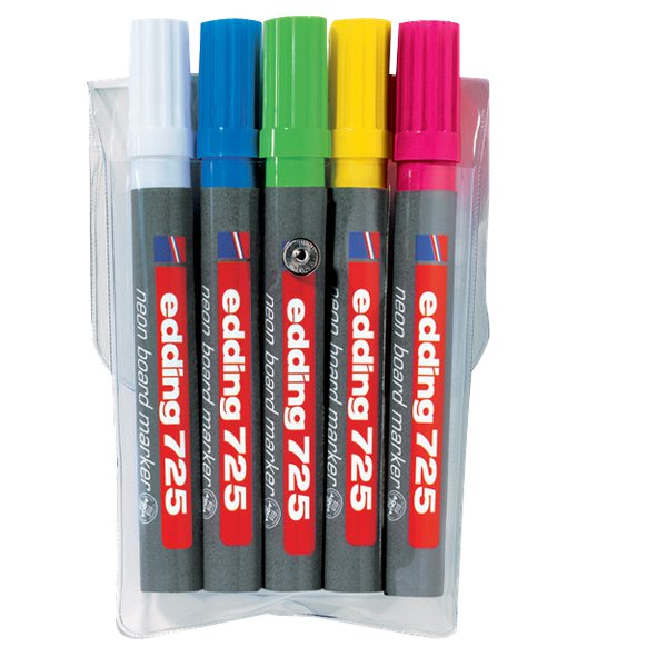 Marcatore ad inchiostro fluorescente per scrivere e marcare lavagne bianche e in ardesia. Cancellabile a secco da quasi tutte le superfici come smalto, vetro, melamina. Inchiostro inodore a base d’acqua senza aggiunta di butilacetato. L'intensità cromatica delle marcature può essere potenziata illuminando la tavola con le diciture. Tratto 2 - 5 mm.