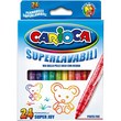 Pennarelli in scatola a punta fine 2,0 mm con inchiostro superlavabile a base d'acqua con coloranti alimentari. Facilmente lavabili dai tessuti e dalla pelle solo con acqua senza l'uso del sapone. Tappo di sicurezza e cappuccio ventilato.
