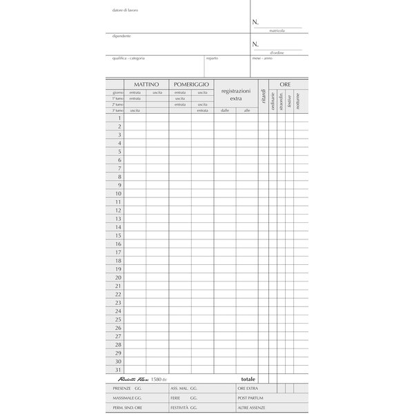 Rilevazione presenze per orologio Trade Flex - 104x225 mm - 158000000 (conf.100)