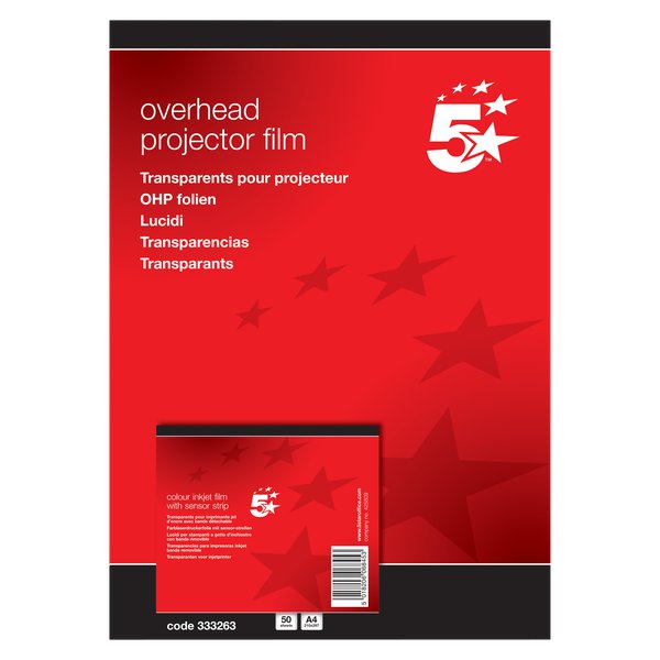 Lucidi 5 Star - Per stampanti inkjet - banda removibile lato corto - 333263 (conf.50)