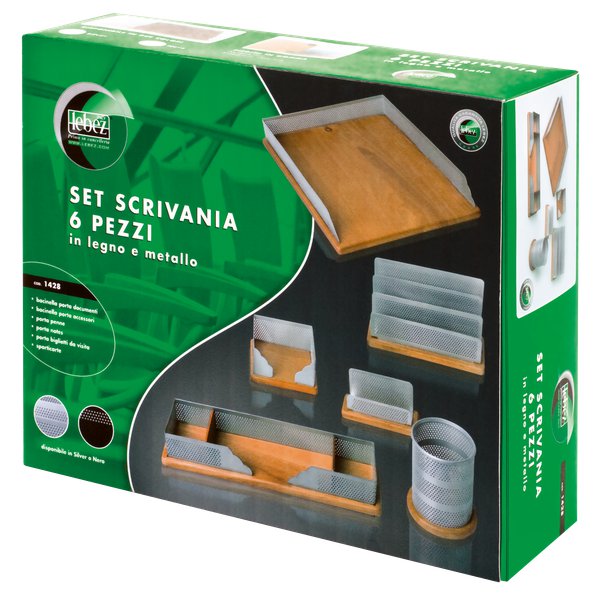Set da scrivania in rete metallica e legno Lebez - silver - 1428-S