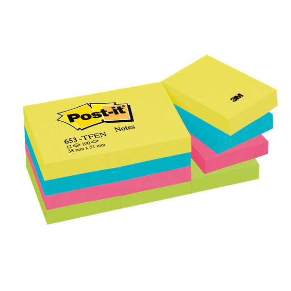 Post-it® Note Energy Post-It - tinta unita - 100 - 38x51 mm - neon arcobaleno - 653-TFEN (conf.12)