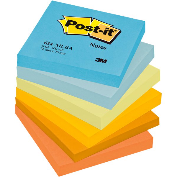 Post-it® Note Balance Post-It - tinta unita - 100 - 76x76 mm - blu,giallo,arancio - 654-MLBA (conf.6)