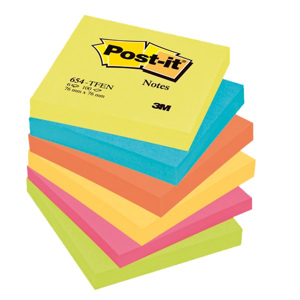 Post-it® Note Energy Post-It - tinta unita - 100 - 76x76 mm - neon arcobaleno - 654-TFEN (conf.6)