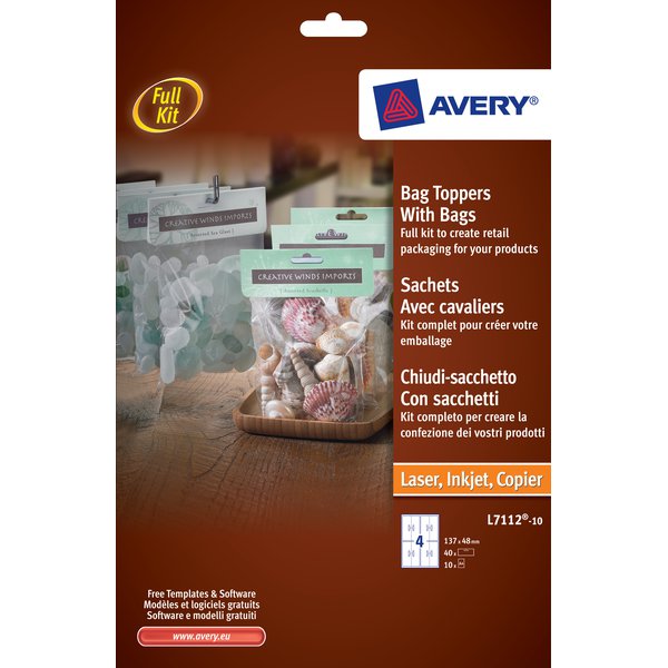 Chiudi-sacchetto in carta stampabile Avery - 4 - 137 x 48 - A4 - Bianco - L7112-10 (conf.10)