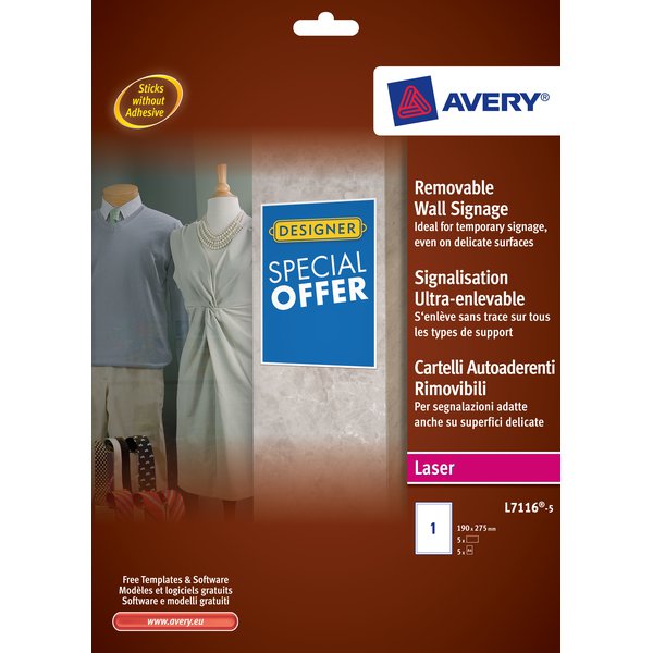 Cartelli autoaderenti rimovibili Avery - 1 et/ff - 190x275 mm - A4 - Bianco - L7116-5 (conf.5)