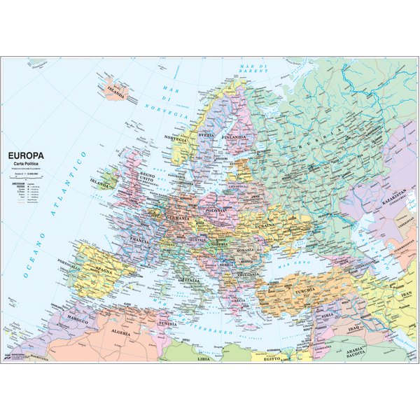 Carta geografica murale fisica e politica EUROPA Belletti - 132x99 cm - MS03PL