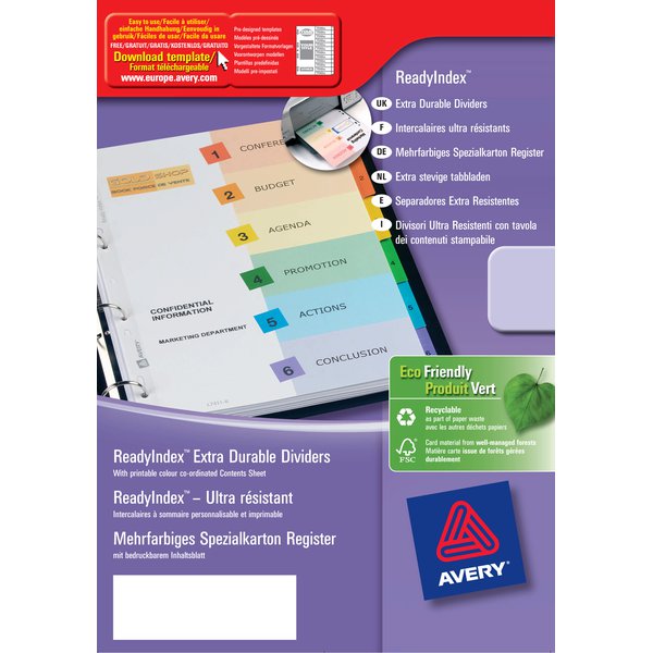 Divisori Ready Index con 6 e 12 tasti numerati Avery - 6 - 01734501