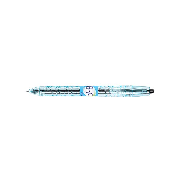 Penna sfera, a scatto, realizzata principalmente con plastica riciclata derivante da bottiglie. Inchiostro ad olio, scrittura nitida e precisa. Punta 0,7 mm, tratto 0,27 mm. Colore nero.