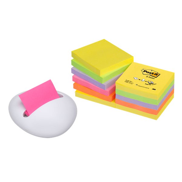 Dispenser Post-it® Z-Note Pebble Post-It - 15x10 cm - muticolor neon - a "sasso" - bianco - PBL-W12Y