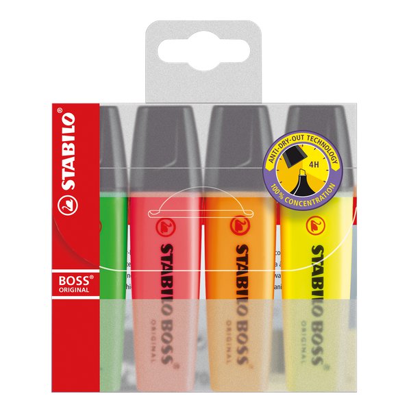 Astuccio in plastica evidenziatori Stabilo Boss Original - assortiti - 2-5 mm - 70/4-1 (conf.4)