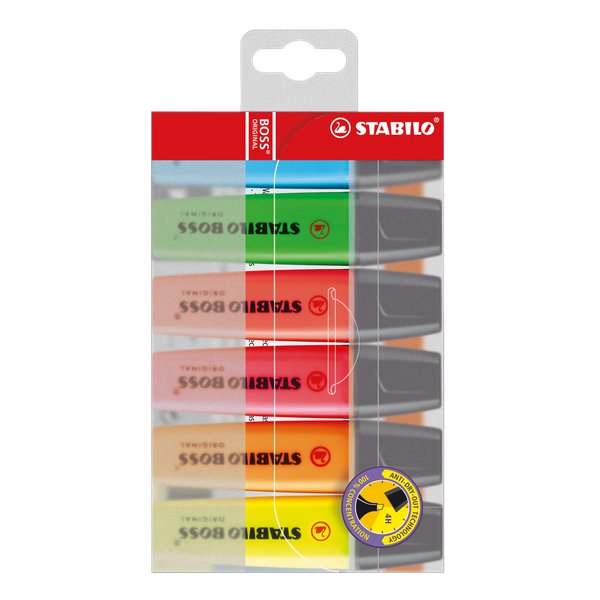 Astuccio in plastica evidenziatori Stabilo Boss Original - assortiti - 2-5 mm - 70/6 (conf.6)