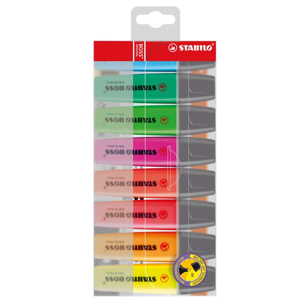Astuccio in plastica evidenziatori Stabilo Boss Original - assortiti - 2-5 mm - 70/8 (conf.8)