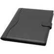 Portablocco conferenza dal design semplice ma elegante realizzato in similpelle. All’interno è provvisto di alcune tasche per riporre documenti, biglietti da visita, carte di credito, CD. E’ provvisto di un blocco a righe formato A4. Colore nero.