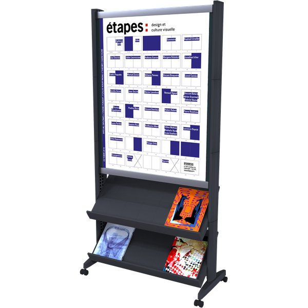 Espositore con portaposter Paperflow -  82,5x38,2x167,5 cm - 33x27,5 cm - - nero e grigio - K500249