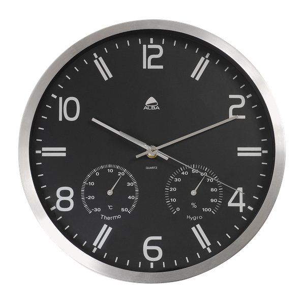 Orologio da parete con stazione meteorologica Alba - alluminio/nero - Ø 30 cm - HORMET
