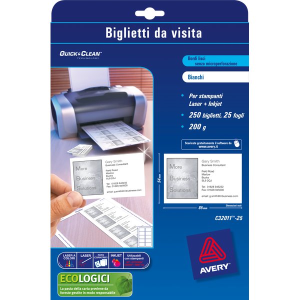 Biglietti visita Quick&Clean™Avery-Laser-fronte-retro pieghevole-bianco-220g/mq-C32068-25 (conf.125)