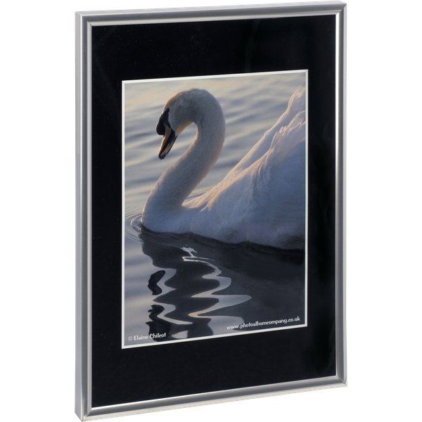 Cornice in plastica stampata 9 mm, frontale non in vetro, sistema di chiusura facile con clip girevoli, disponibile nel formato A4 da utilizzare sia appeso a parete che in appoggio.